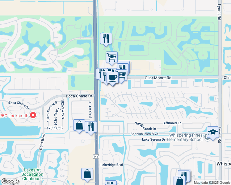 map of restaurants, bars, coffee shops, grocery stores, and more near 98160 Boca Gardens Circle North in Boca Raton