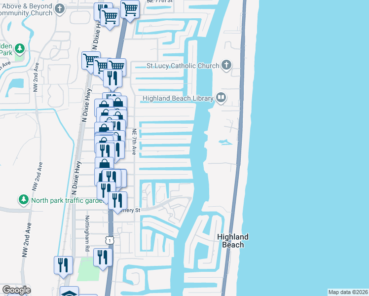 map of restaurants, bars, coffee shops, grocery stores, and more near 855 Dover Street in Boca Raton