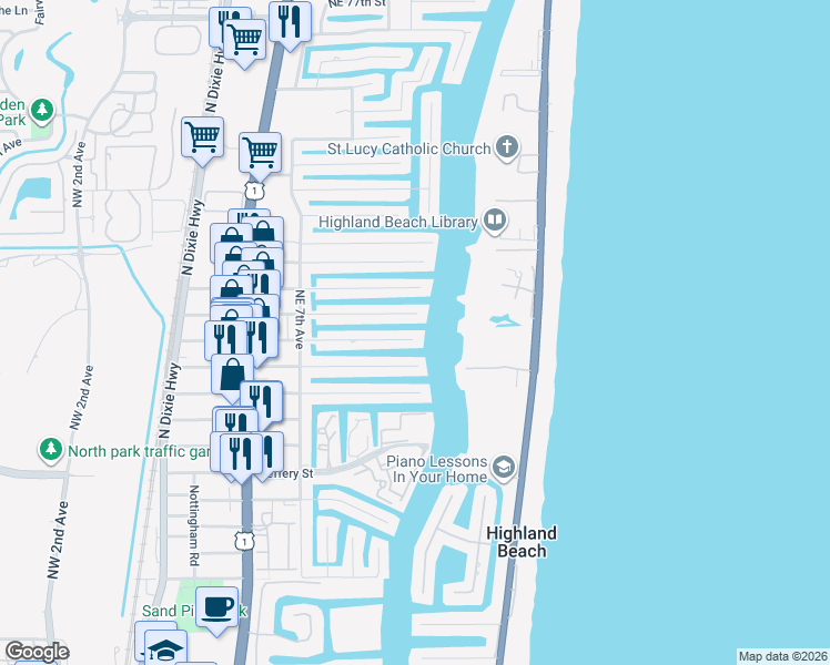 map of restaurants, bars, coffee shops, grocery stores, and more near 855 Dover Street in Boca Raton