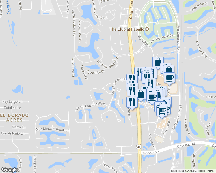 map of restaurants, bars, coffee shops, grocery stores, and more near 22848 Forest Ridge Drive in Estero