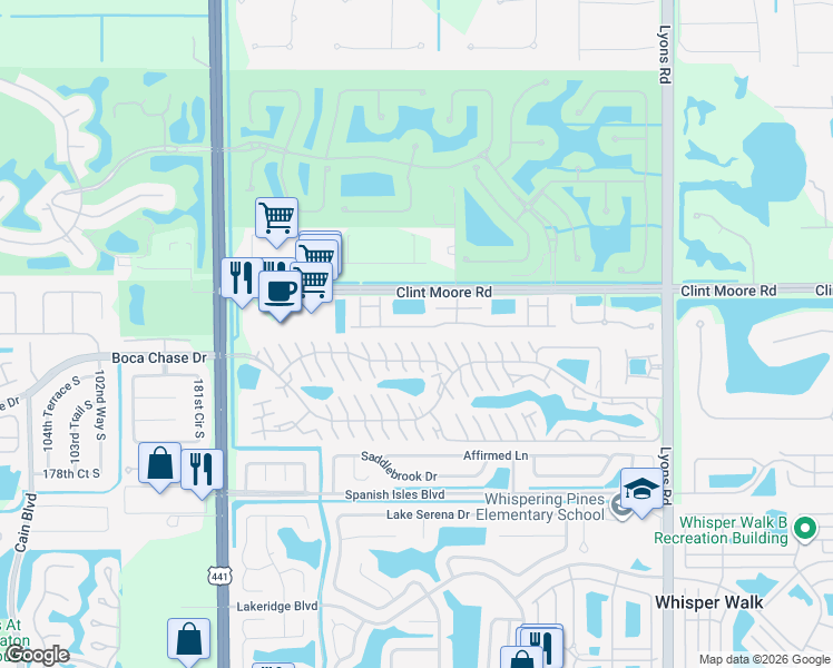 map of restaurants, bars, coffee shops, grocery stores, and more near 9493 Fox Trot Lane in Boca Raton