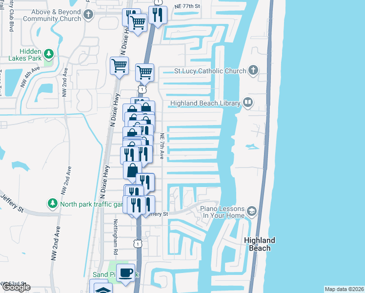 map of restaurants, bars, coffee shops, grocery stores, and more near 755 Dover Street in Boca Raton