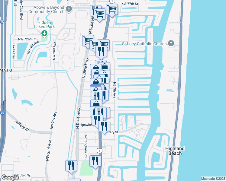 map of restaurants, bars, coffee shops, grocery stores, and more near 6501 Northeast 7th Avenue in Boca Raton