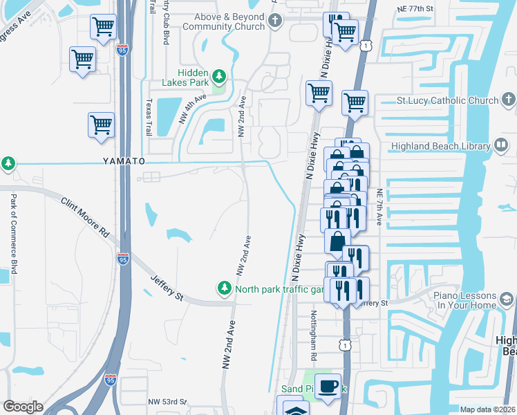 map of restaurants, bars, coffee shops, grocery stores, and more near 6400 Northwest 2nd Avenue in Boca Raton
