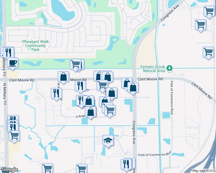 map of restaurants, bars, coffee shops, grocery stores, and more near 6620 East Rogers Circle in Boca Raton