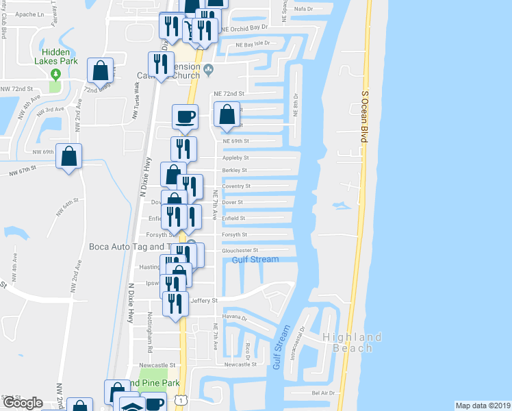 map of restaurants, bars, coffee shops, grocery stores, and more near 807 Dover Street in Boca Raton