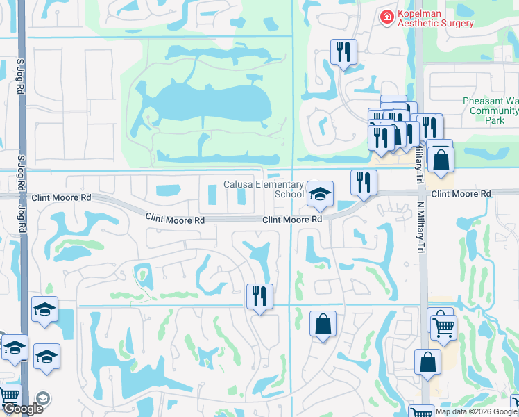 map of restaurants, bars, coffee shops, grocery stores, and more near 6624 Northwest 23rd Terrace in Boca Raton