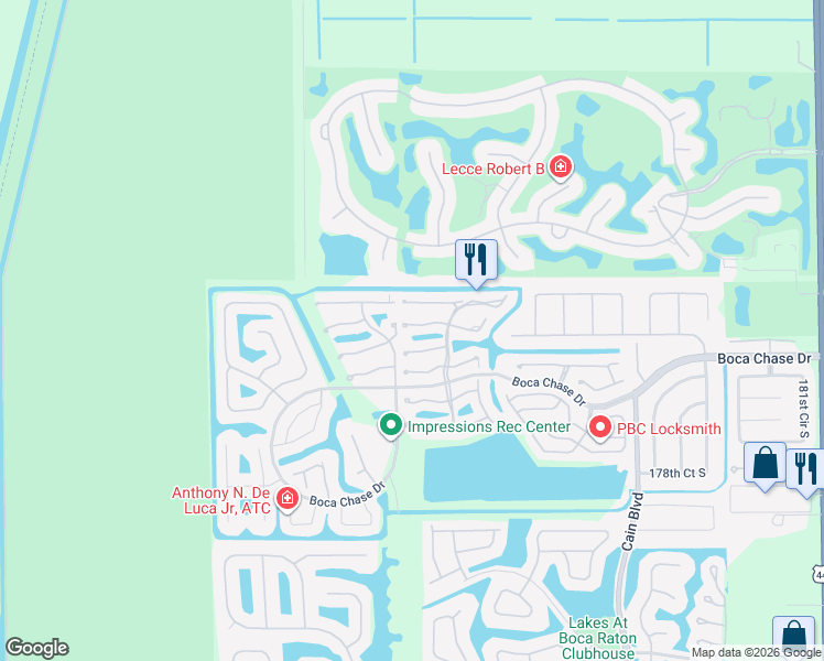 map of restaurants, bars, coffee shops, grocery stores, and more near 10987 Lake Front Place in Boca Raton