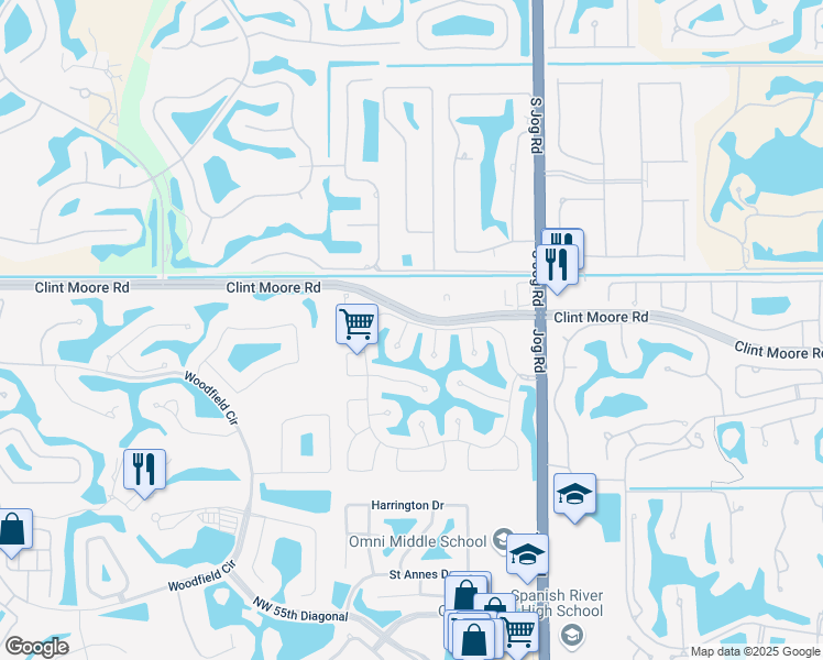 map of restaurants, bars, coffee shops, grocery stores, and more near 6598 Northwest 32nd Way in Boca Raton