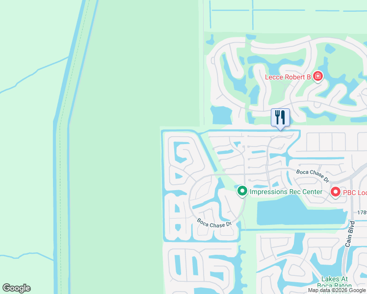 map of restaurants, bars, coffee shops, grocery stores, and more near 18128 Blue Lake Way in Boca Raton