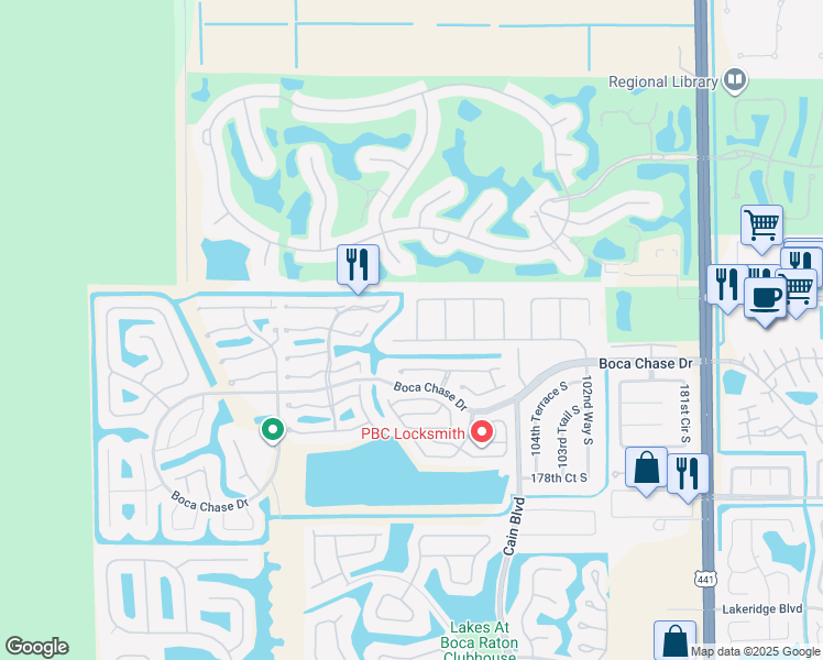 map of restaurants, bars, coffee shops, grocery stores, and more near 18101 107th Avenue South in Boca Raton