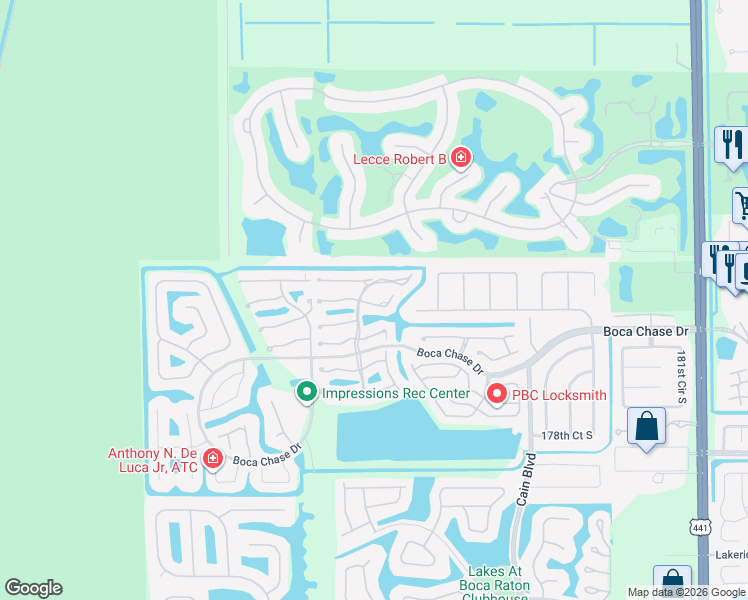 map of restaurants, bars, coffee shops, grocery stores, and more near 10925 Lake Front Place in Boca Raton