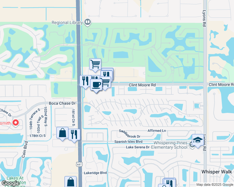 map of restaurants, bars, coffee shops, grocery stores, and more near 18057 Rhumba Way in Boca Raton