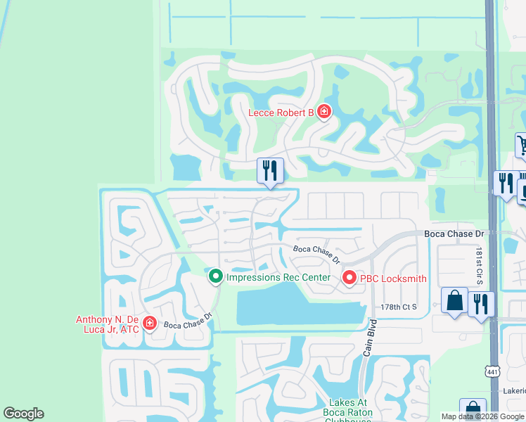 map of restaurants, bars, coffee shops, grocery stores, and more near 10925 Lake Front Place in Boca Raton
