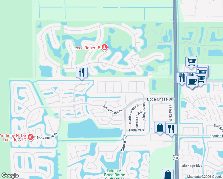 map of restaurants, bars, coffee shops, grocery stores, and more near 18101 Grove Avenue in Boca Raton