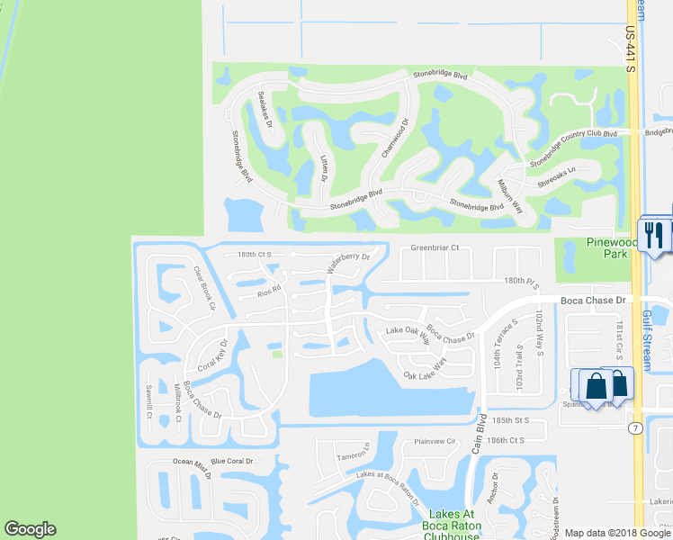 map of restaurants, bars, coffee shops, grocery stores, and more near 10925 Lake Front Place in Boca Raton