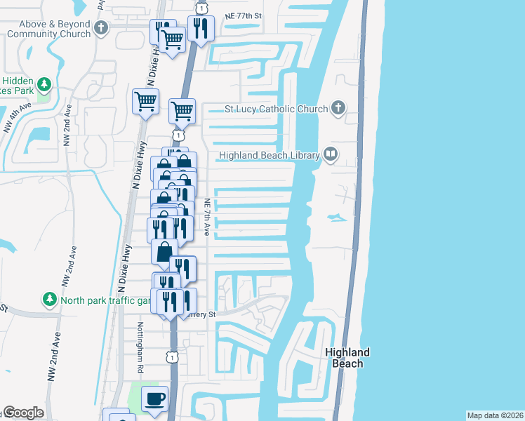 map of restaurants, bars, coffee shops, grocery stores, and more near 807 Dover Street in Boca Raton