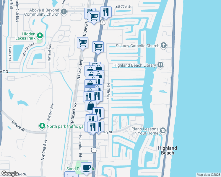 map of restaurants, bars, coffee shops, grocery stores, and more near 6501 Northeast 7th Avenue in Boca Raton