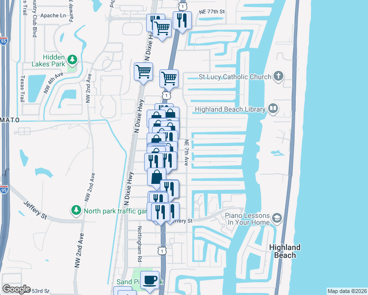 map of restaurants, bars, coffee shops, grocery stores, and more near 6501 Northeast 7th Avenue in Boca Raton