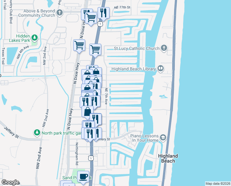 map of restaurants, bars, coffee shops, grocery stores, and more near 755 Dover Street in Boca Raton