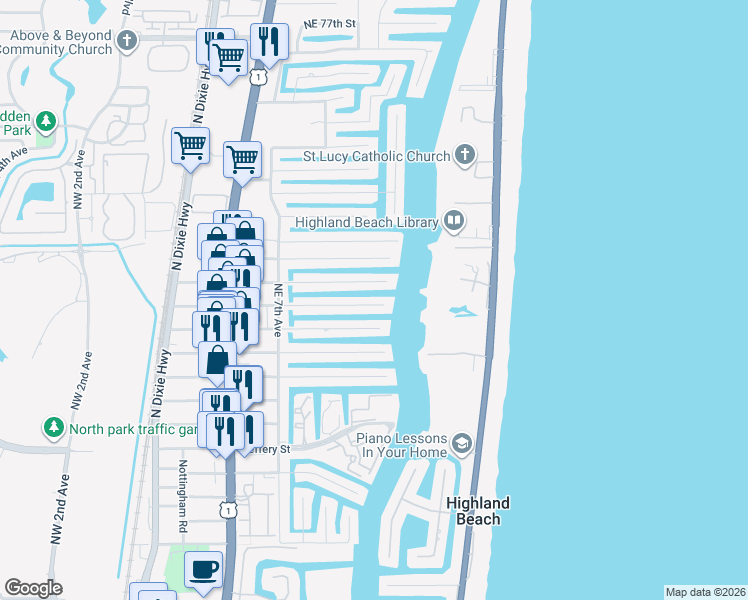 map of restaurants, bars, coffee shops, grocery stores, and more near 855 Dover Street in Boca Raton