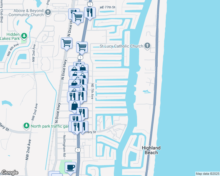 map of restaurants, bars, coffee shops, grocery stores, and more near 807 Dover Street in Boca Raton