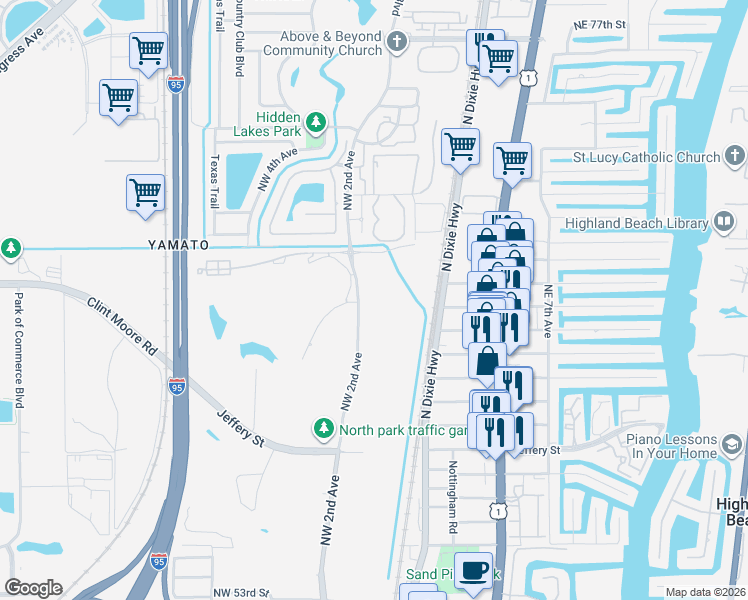 map of restaurants, bars, coffee shops, grocery stores, and more near 6400 Northwest 2nd Avenue in Boca Raton
