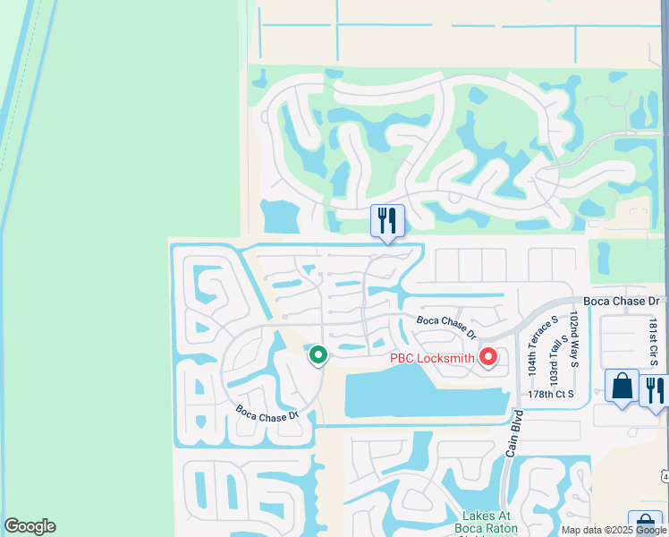 map of restaurants, bars, coffee shops, grocery stores, and more near 10987 Lake Front Place in Boca Raton