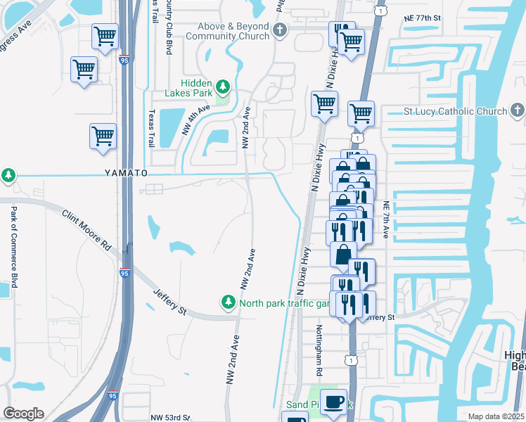 map of restaurants, bars, coffee shops, grocery stores, and more near 6400 Northwest 2nd Avenue in Boca Raton