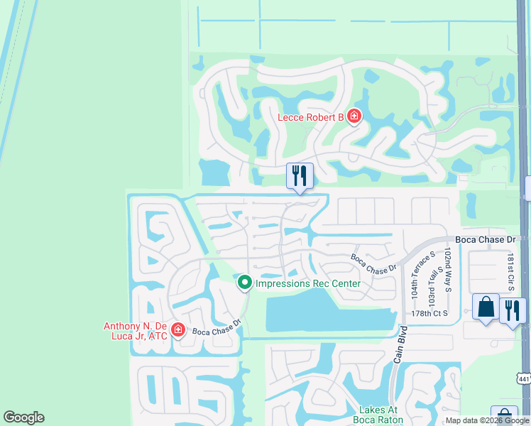 map of restaurants, bars, coffee shops, grocery stores, and more near 10987 Lake Front Place in Boca Raton