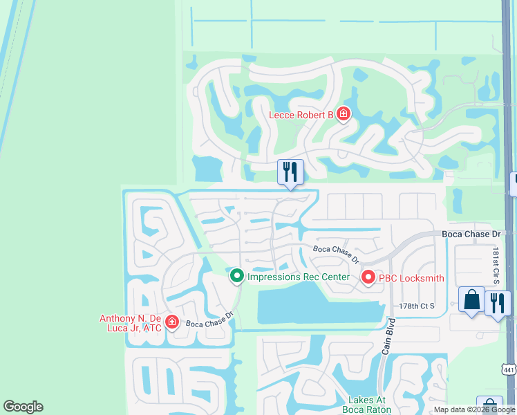 map of restaurants, bars, coffee shops, grocery stores, and more near 10987 Lake Front Place in Boca Raton