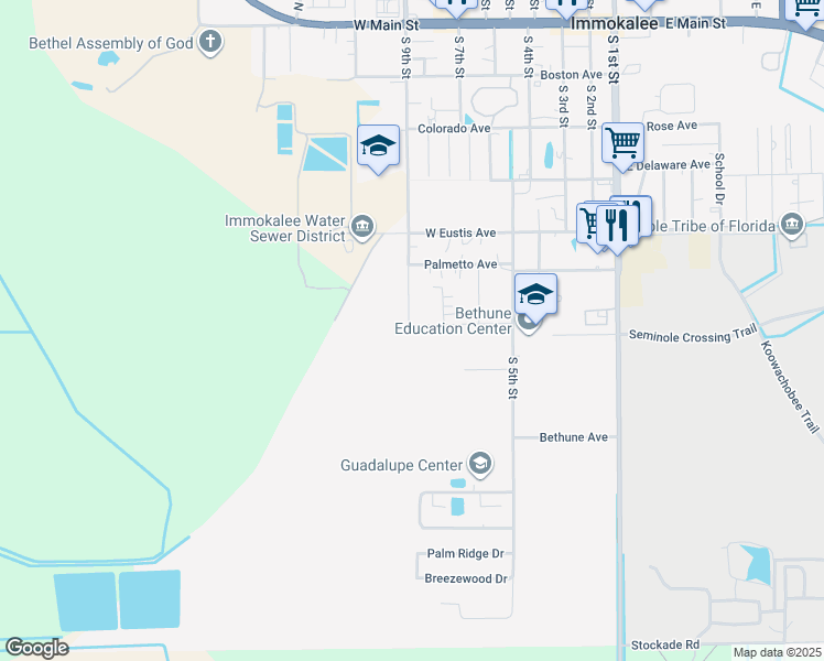 map of restaurants, bars, coffee shops, grocery stores, and more near 640 Doak Avenue in Immokalee