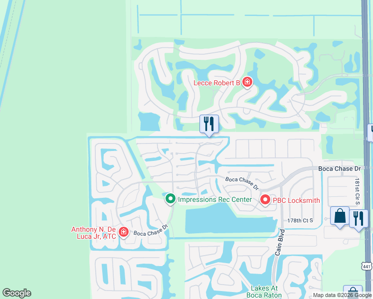 map of restaurants, bars, coffee shops, grocery stores, and more near 10987 Lake Front Place in Boca Raton