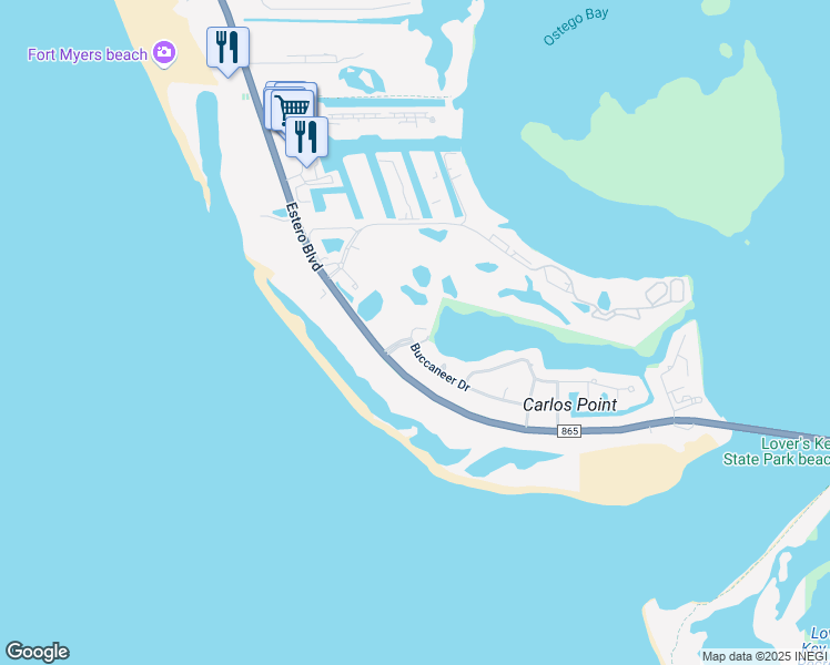 map of restaurants, bars, coffee shops, grocery stores, and more near 7820 Buccaneer Drive in Fort Myers Beach