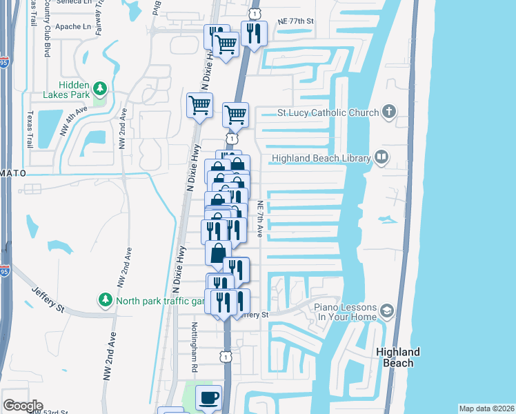 map of restaurants, bars, coffee shops, grocery stores, and more near 6501 Northeast 7th Avenue in Boca Raton