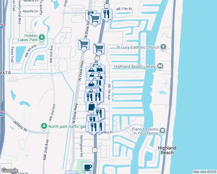 map of restaurants, bars, coffee shops, grocery stores, and more near 6501 Northeast 7th Avenue in Boca Raton