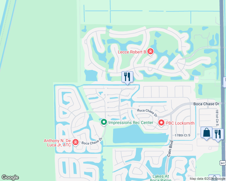 map of restaurants, bars, coffee shops, grocery stores, and more near 10987 Lake Front Place in Boca Raton