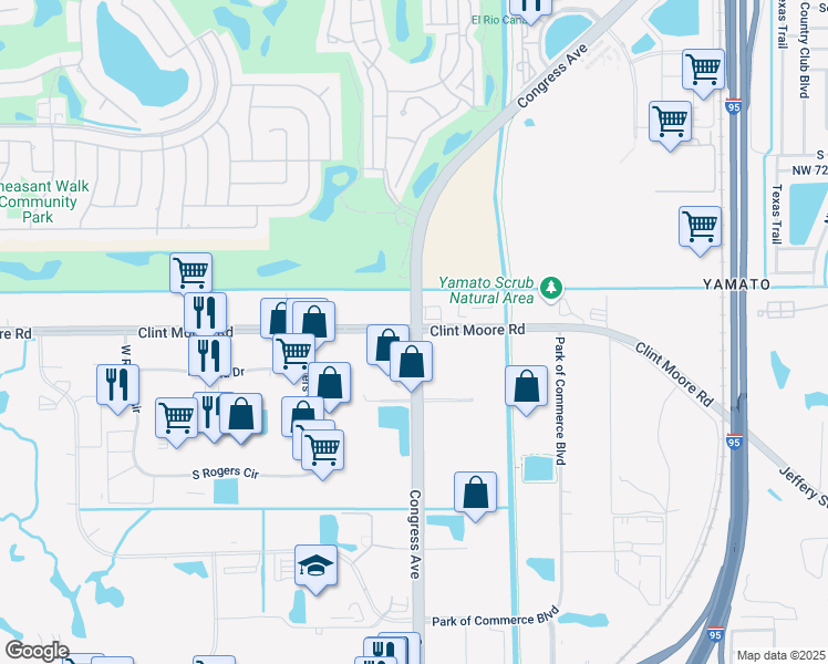 map of restaurants, bars, coffee shops, grocery stores, and more near Clint Moore Rd & Congress Ave in Boca Raton