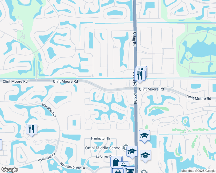 map of restaurants, bars, coffee shops, grocery stores, and more near 6598 Northwest 32nd Way in Boca Raton
