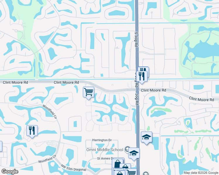map of restaurants, bars, coffee shops, grocery stores, and more near 6598 Northwest 32nd Way in Boca Raton