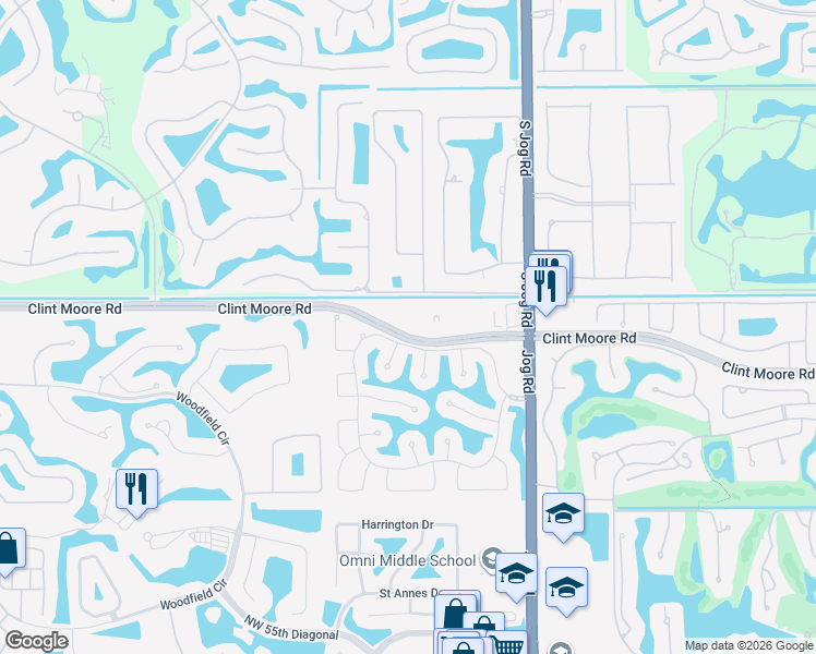 map of restaurants, bars, coffee shops, grocery stores, and more near 6598 Northwest 32nd Way in Boca Raton