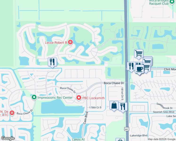 map of restaurants, bars, coffee shops, grocery stores, and more near 10449 Greenbriar Court in Boca Raton