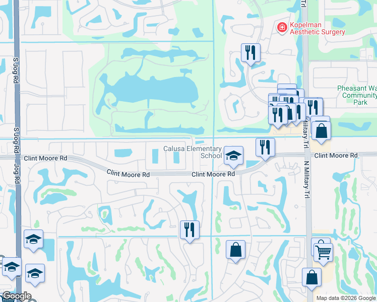 map of restaurants, bars, coffee shops, grocery stores, and more near 6690 Northwest 23rd Terrace in Boca Raton