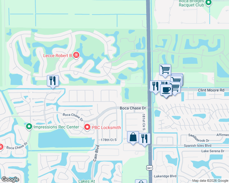 map of restaurants, bars, coffee shops, grocery stores, and more near 10355 Greenbriar Court in Boca Raton