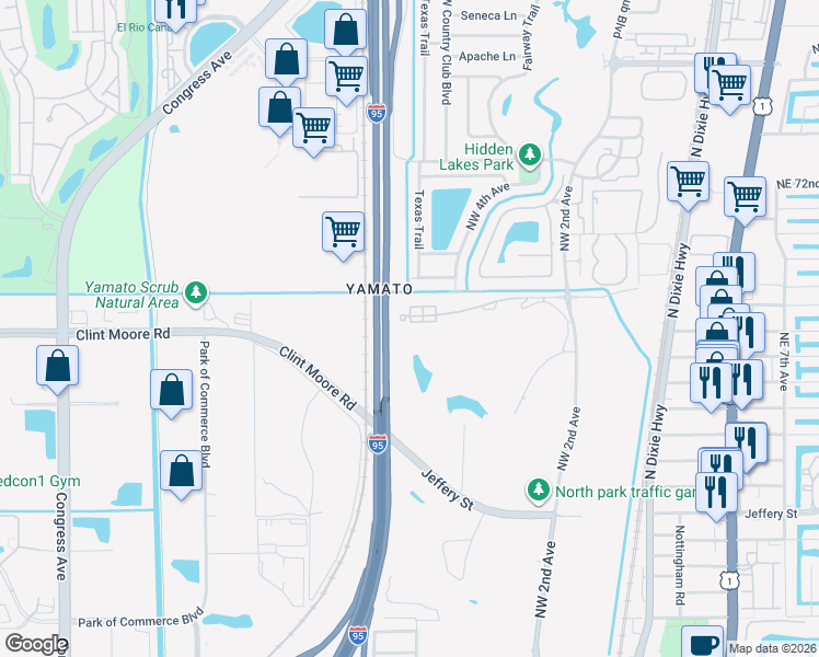 map of restaurants, bars, coffee shops, grocery stores, and more near 500 Northwest 67th Street in Boca Raton