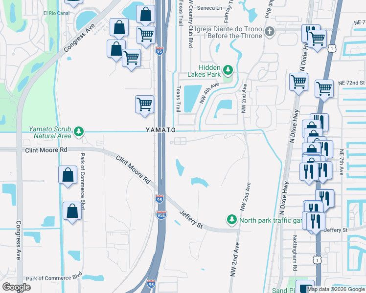 map of restaurants, bars, coffee shops, grocery stores, and more near 380 Northwest 67th Street in Boca Raton