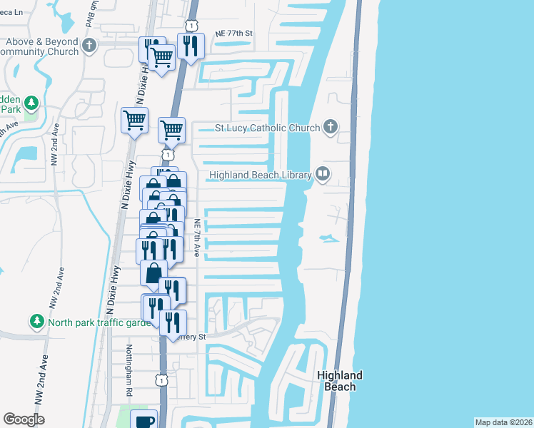 map of restaurants, bars, coffee shops, grocery stores, and more near 856 Berkley Street in Boca Raton