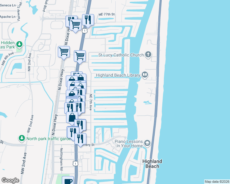 map of restaurants, bars, coffee shops, grocery stores, and more near 808 Berkley Street in Boca Raton