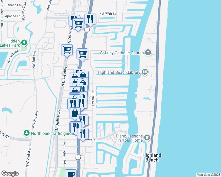 map of restaurants, bars, coffee shops, grocery stores, and more near 808 Berkley Street in Boca Raton