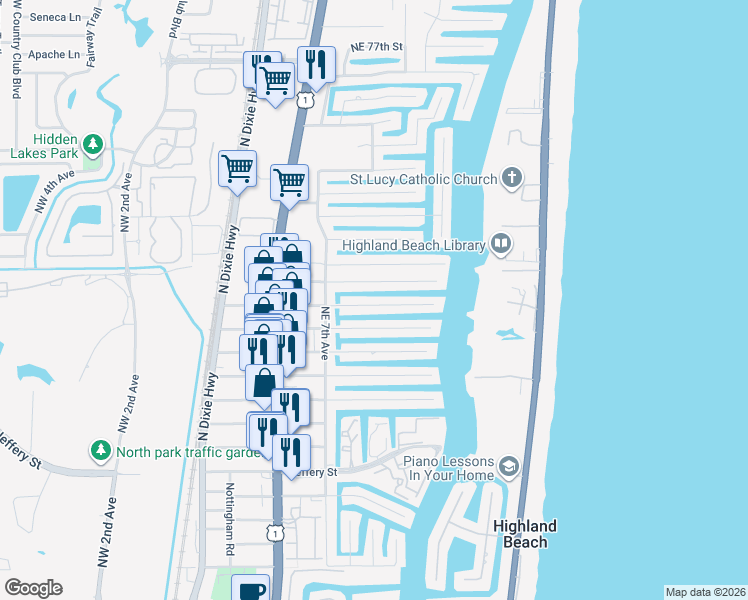 map of restaurants, bars, coffee shops, grocery stores, and more near 808 Berkley Street in Boca Raton